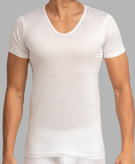 Men's White V Neck T Shirt Mercerise | Cottonil UAE