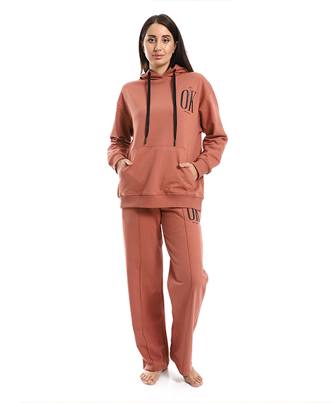 Women's Comfy Logo Print Sweatshirt and Pants Set-Cashmir